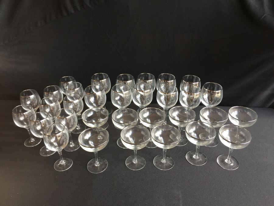 Lenox Gold Rimmed Glass Stemware 32 Glasses