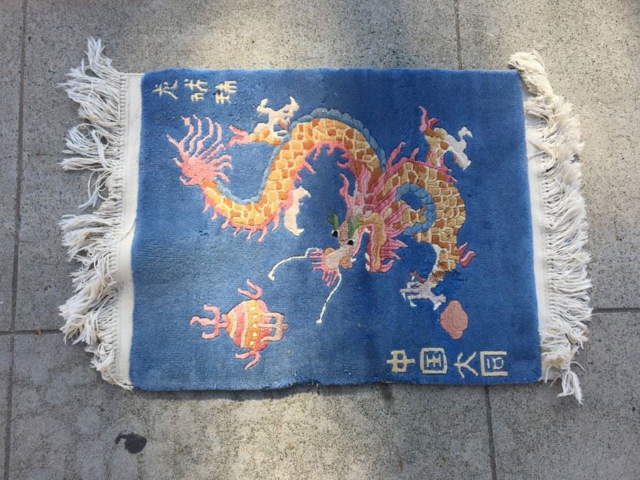 Blue Chinese Wool Rug With Dragon Serpent [Photo 2]