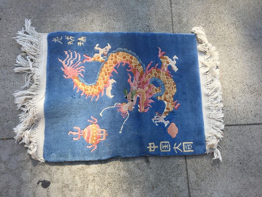 Blue Chinese Wool Rug With Dragon Serpent [Photo 1]