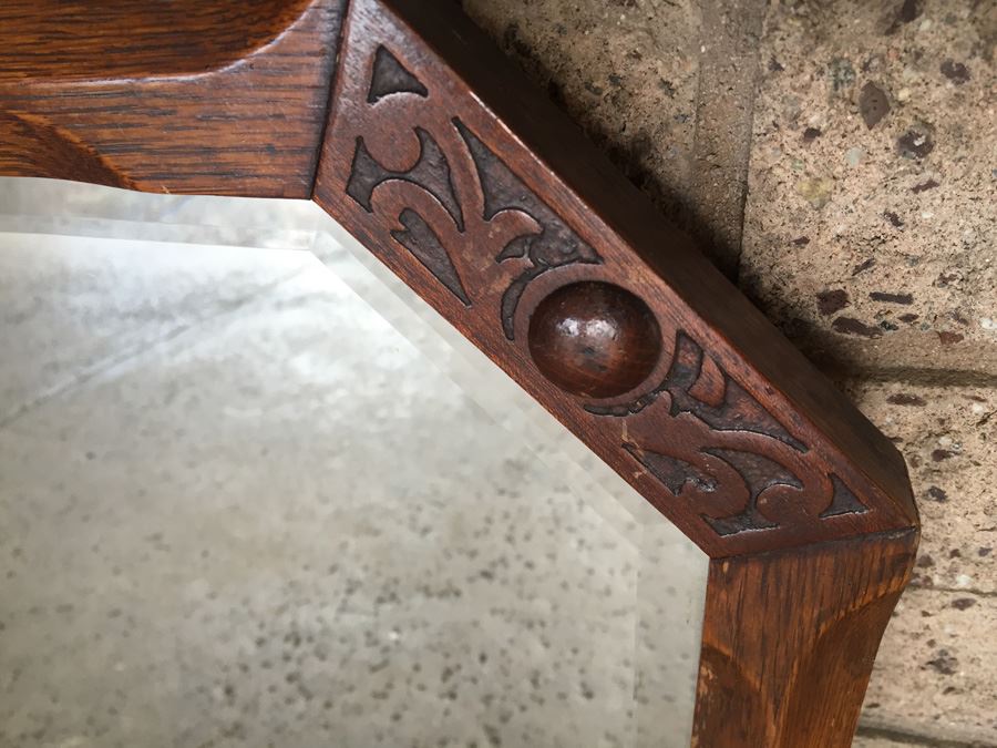 Old Carved Wood Beveled Glass Mirror [Photo 3]