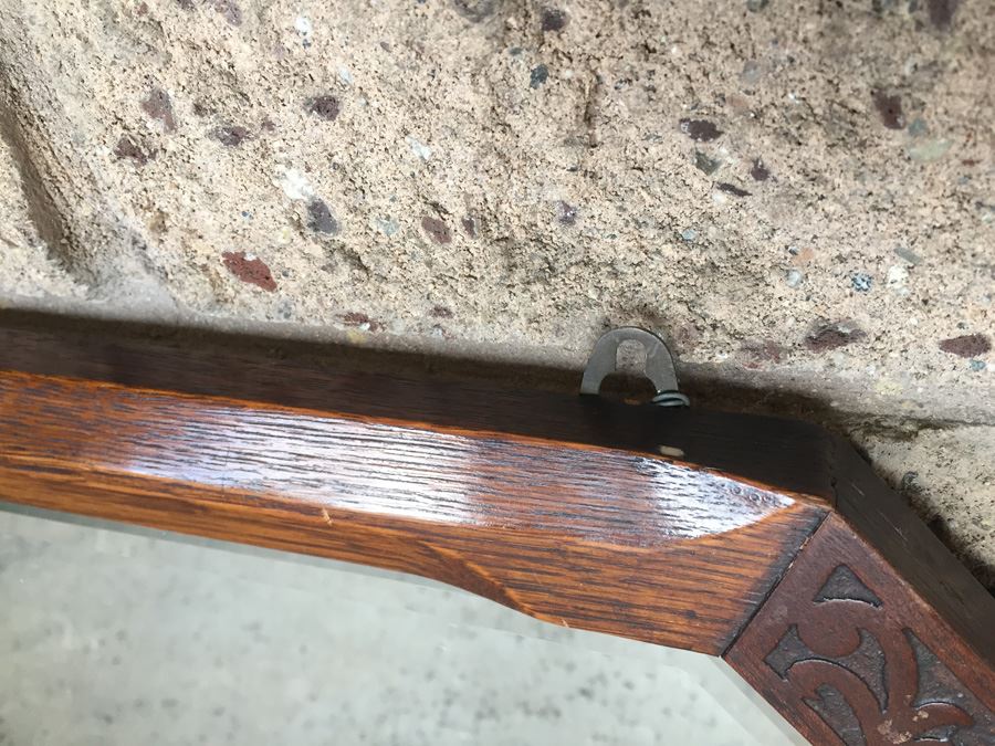 Old Carved Wood Beveled Glass Mirror [Photo 9]