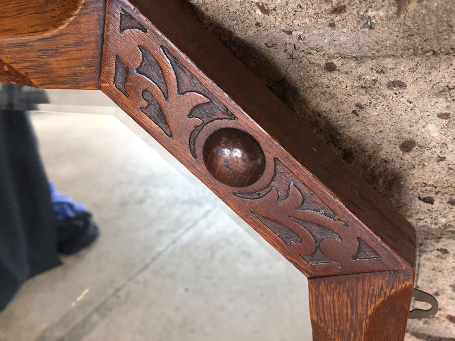 Old Carved Wood Beveled Glass Mirror [Photo 5]