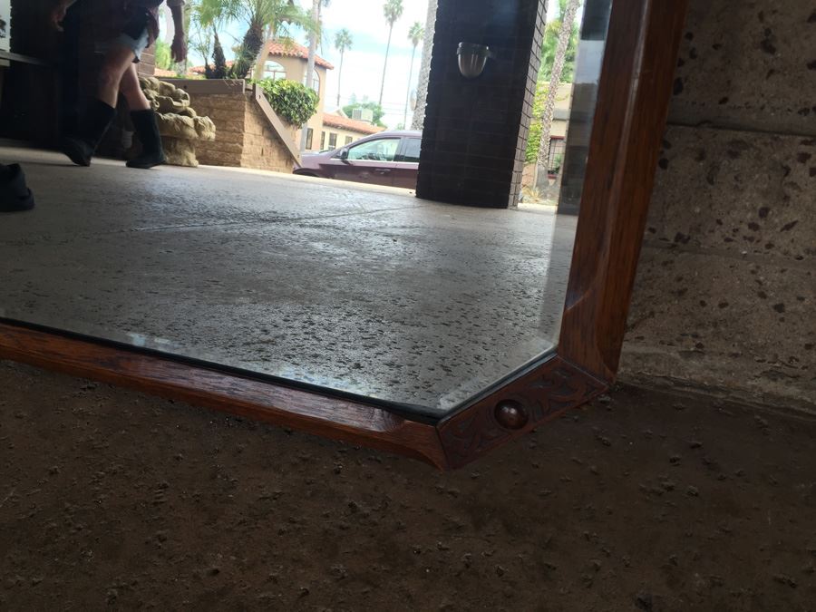 Old Carved Wood Beveled Glass Mirror [Photo 10]