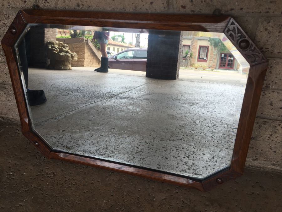 Old Carved Wood Beveled Glass Mirror [Photo 8]