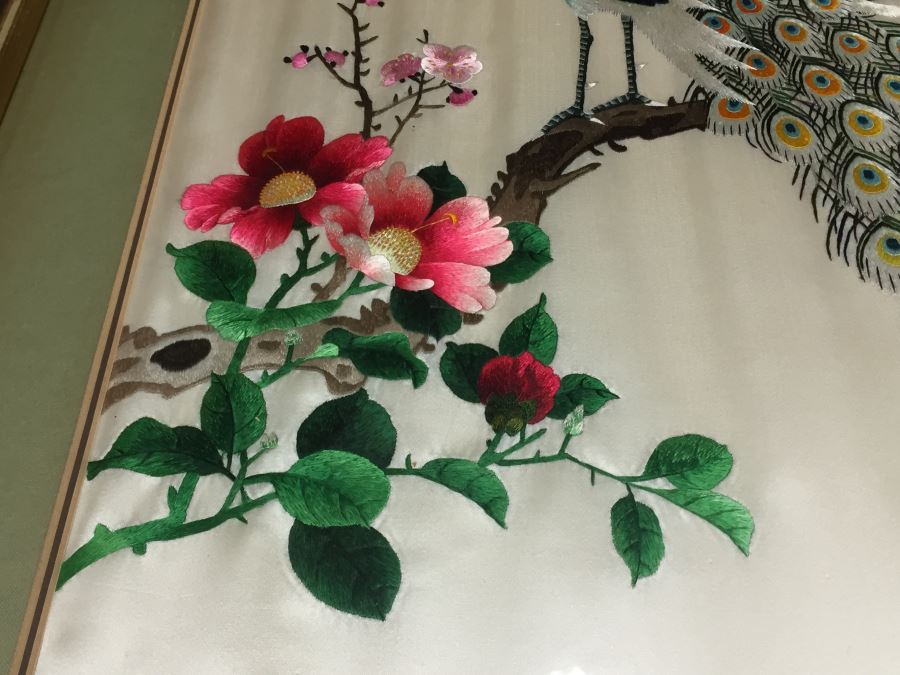 Pair Of Vintage Framed Chinese Silk Embroideries Hand Made [Photo 11]