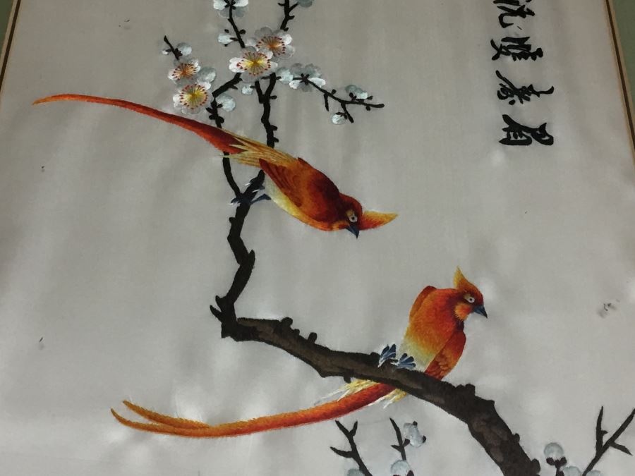Pair Of Vintage Framed Chinese Silk Embroideries Hand Made [Photo 21]