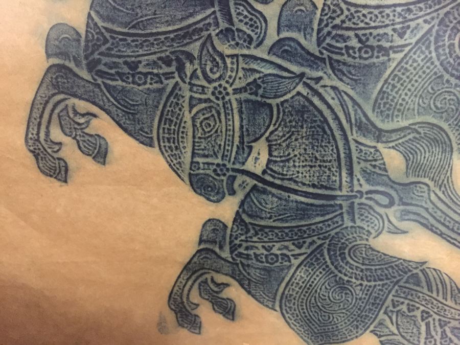 Original Thai Temple Rubbing Three Horses [Photo 3]