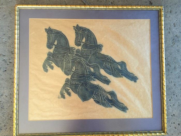 Original Thai Temple Rubbing Three Horses