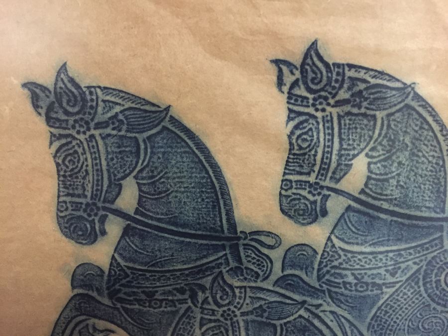 Original Thai Temple Rubbing Three Horses [Photo 2]