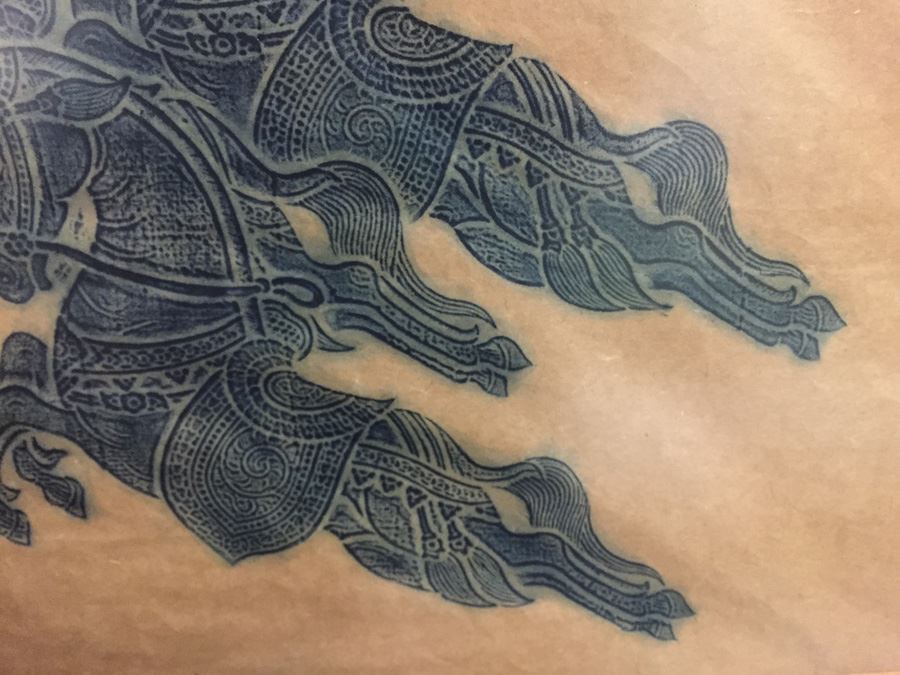 Original Thai Temple Rubbing Three Horses [Photo 4]