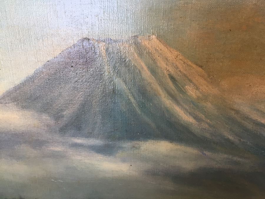Well Executed Japanese Plein Air Oil Painting Of Mount Fuji Signed And Stamped On Back Signature Illegible [Photo 15]