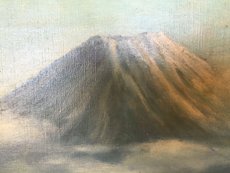 Well Executed Japanese Plein Air Oil Painting Of Mount Fuji Signed And Stamped On Back Signature Illegible [Photo 12]