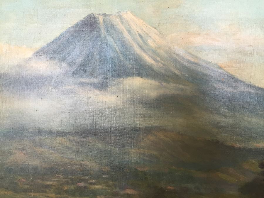 Well Executed Japanese Plein Air Oil Painting Of Mount Fuji Signed And Stamped On Back Signature Illegible [Photo 13]