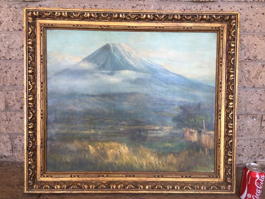 Well Executed Japanese Plein Air Oil Painting Of Mount Fuji Signed And Stamped On Back Signature Illegible [Photo 4]