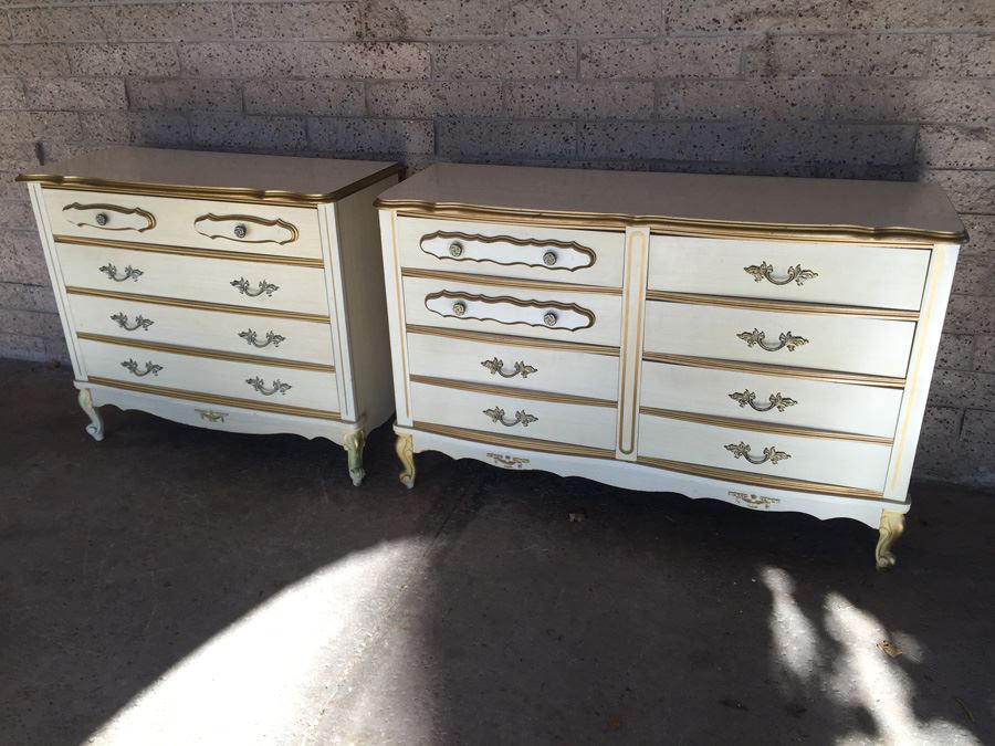 White And Gold French Provencial Dresser Set