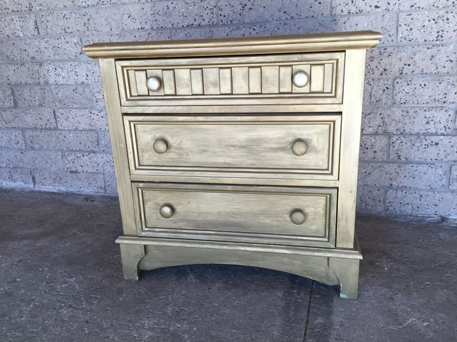 Gold Painted Wooden Nightstand