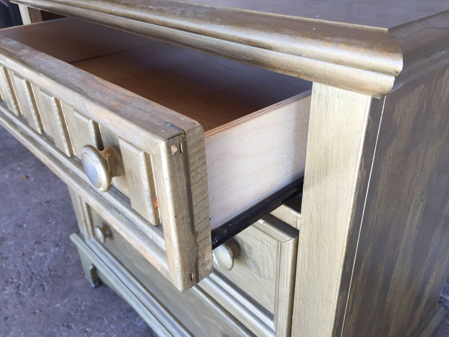 Gold Painted Wooden Nightstand [Photo 5]