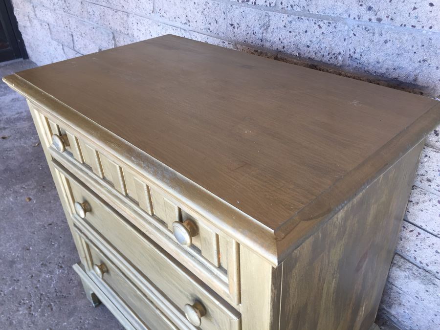 Gold Painted Wooden Nightstand