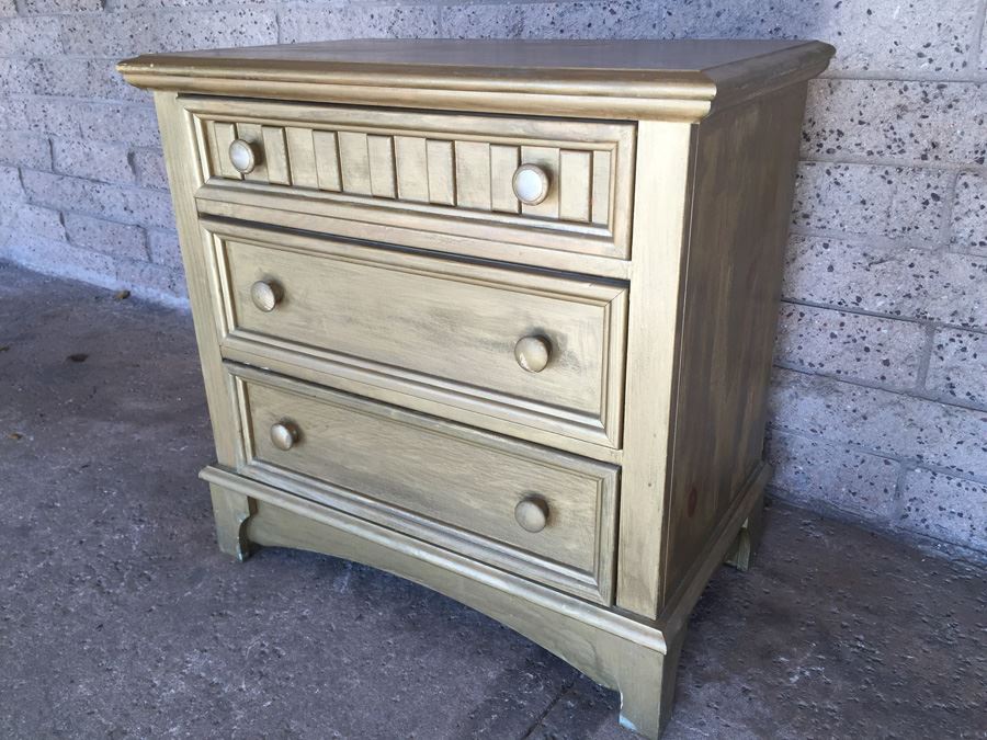 Gold Painted Wooden Nightstand