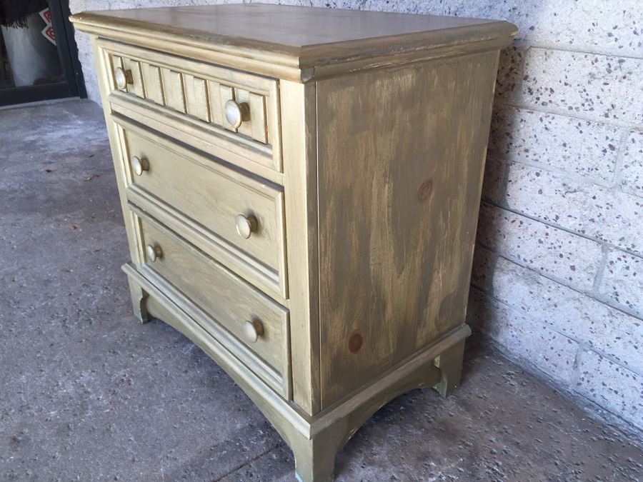 Gold Painted Wooden Nightstand [Photo 3]