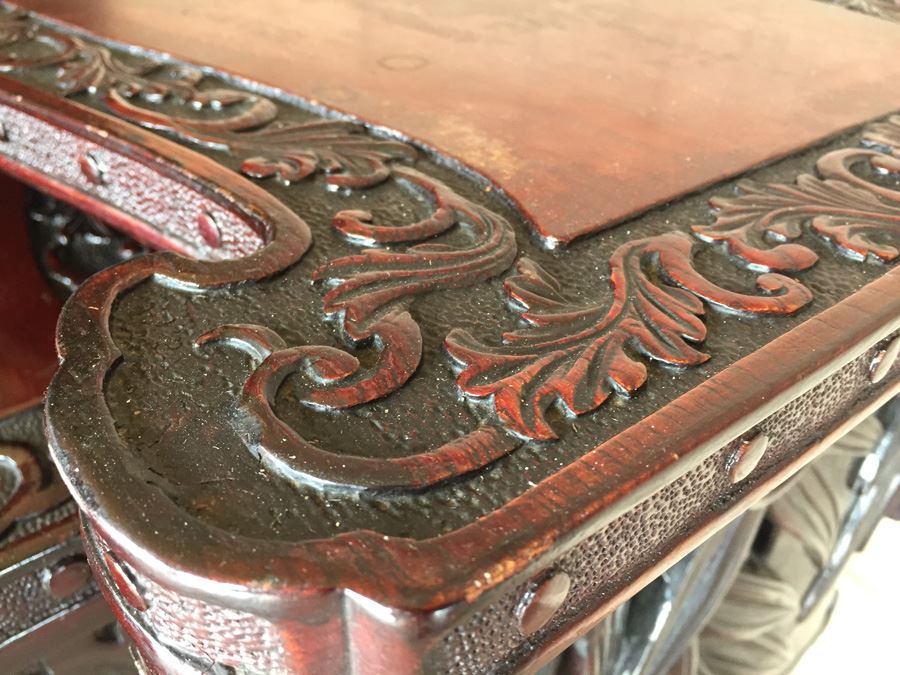 Ornately Carved Wooden Nesting Tables Bamboo Design [Photo 10]