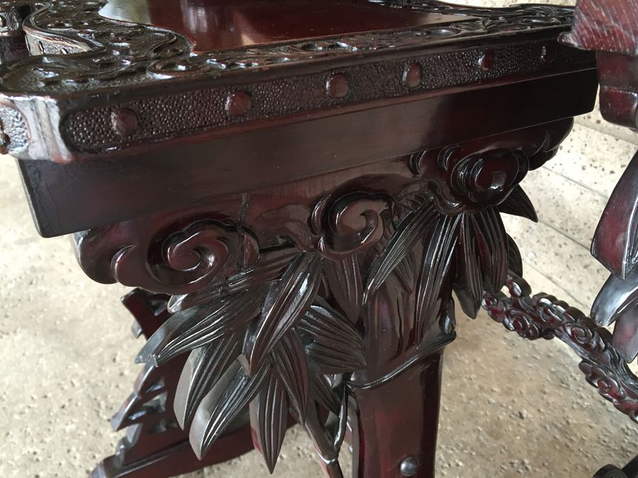 Ornately Carved Wooden Nesting Tables Bamboo Design [Photo 7]