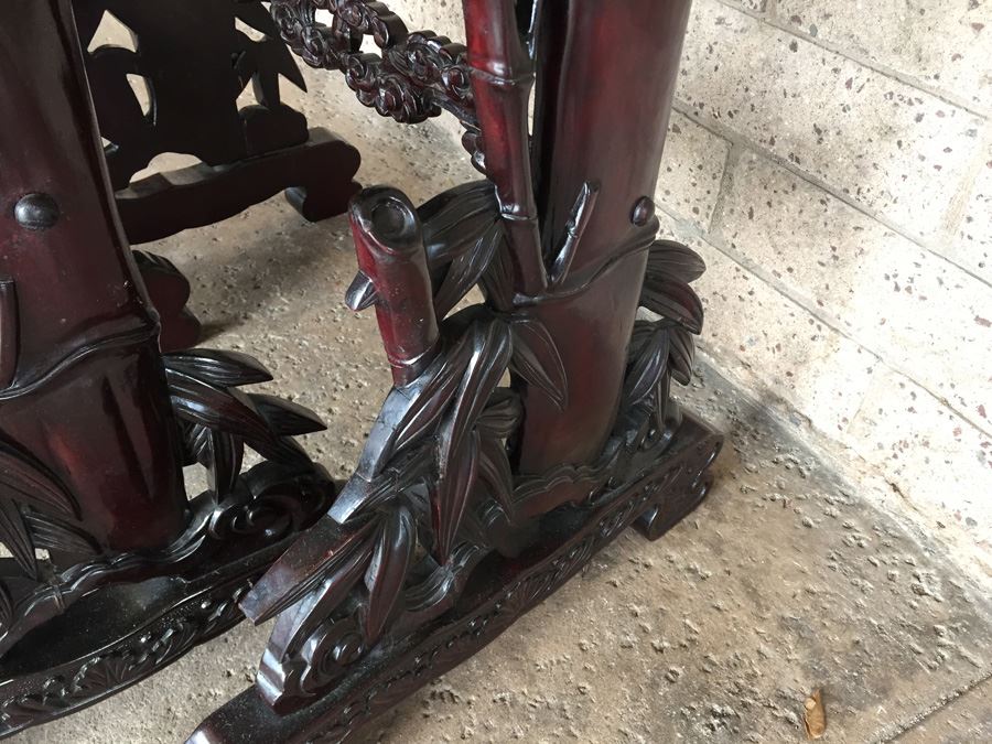 Ornately Carved Wooden Nesting Tables Bamboo Design [Photo 9]