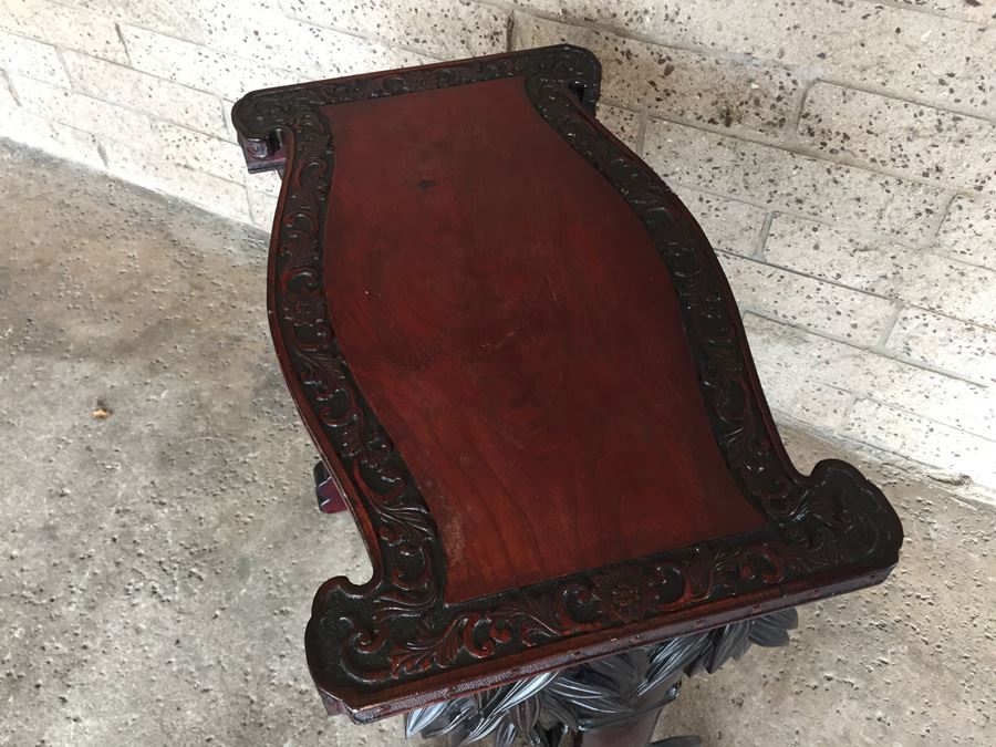 Ornately Carved Wooden Nesting Tables Bamboo Design [Photo 20]