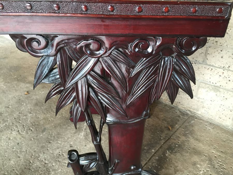 Ornately Carved Wooden Nesting Tables Bamboo Design [Photo 17]