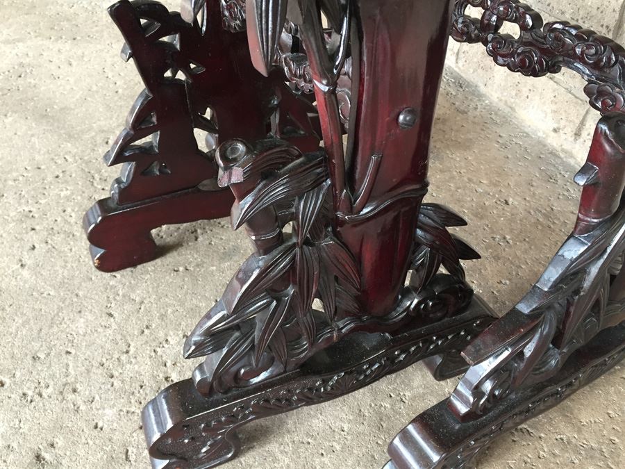 Ornately Carved Wooden Nesting Tables Bamboo Design [Photo 8]