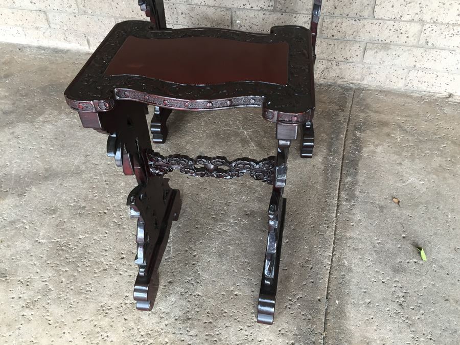 Ornately Carved Wooden Nesting Tables Bamboo Design [Photo 11]