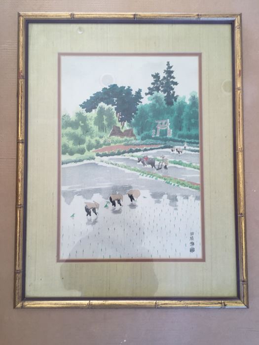 Woodblock Print Japanese Rice Planters Signed [Photo 1]