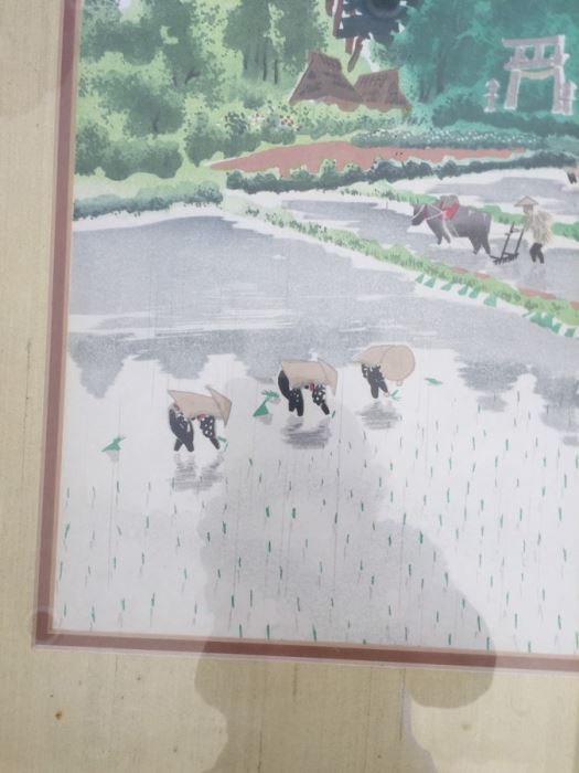 Woodblock Print Japanese Rice Planters Signed [Photo 3]