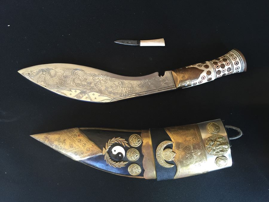 Nepalese Folk Art Knife Kukris Ornately Detailed [Photo 2]