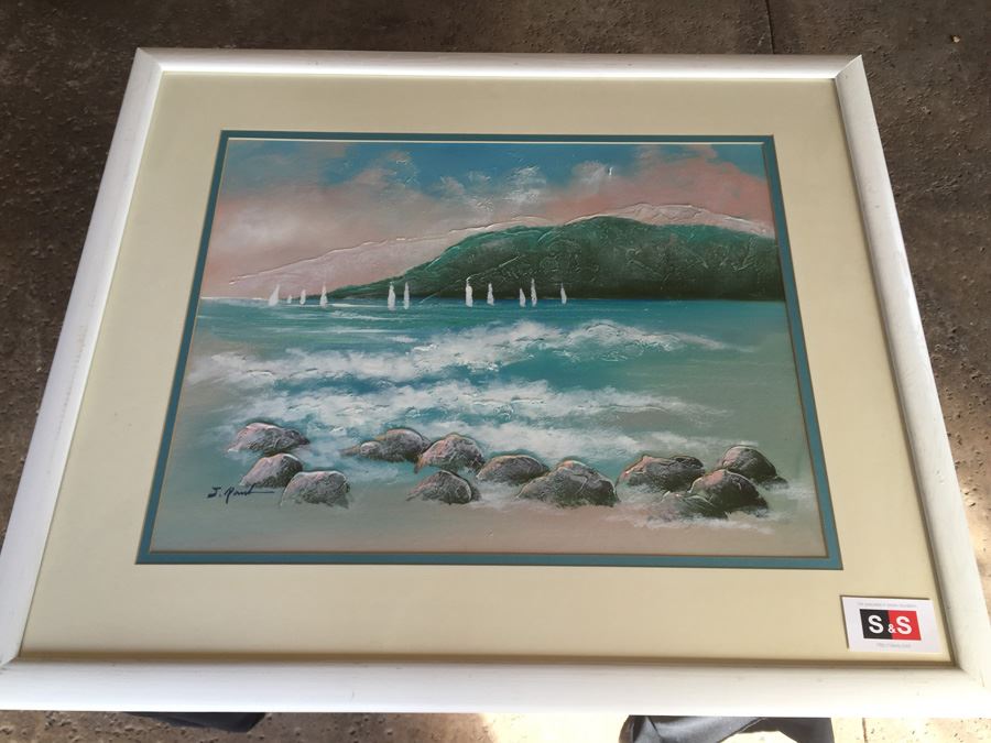 J. Paul Original Painting Nautical Seascape Sailboats Framed [Photo 1]