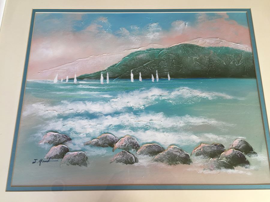 J. Paul Original Painting Nautical Seascape Sailboats Framed [Photo 2]