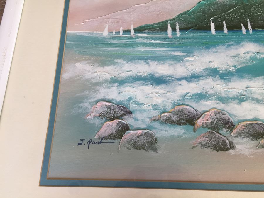 J. Paul Original Painting Nautical Seascape Sailboats Framed [Photo 4]