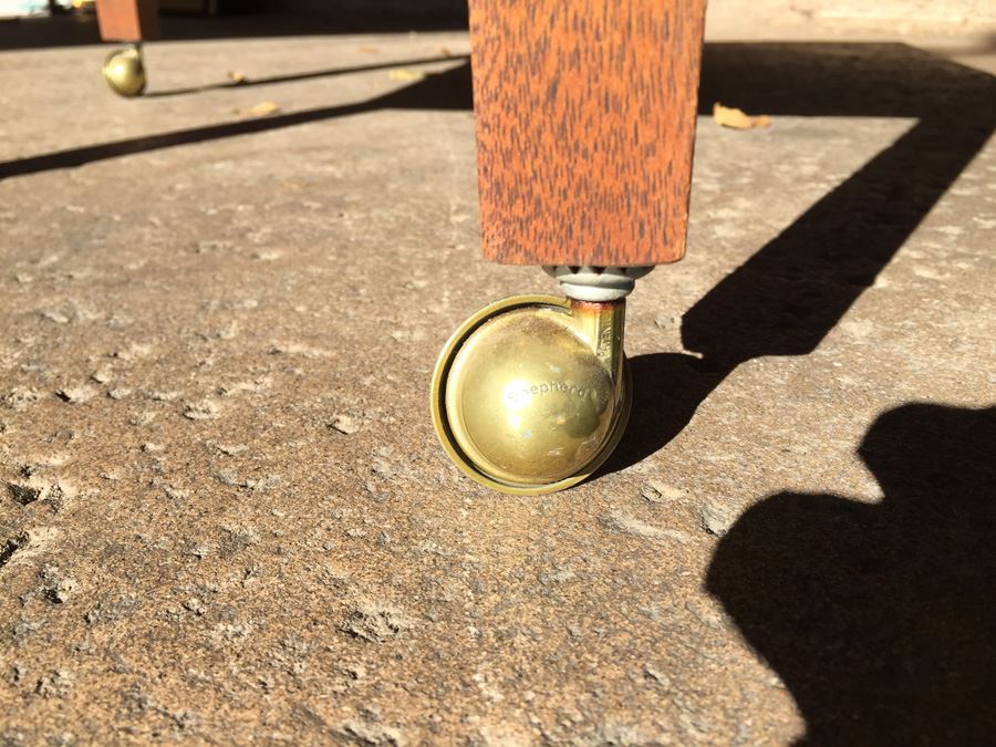Table On Brass Casters With Removable Glass Top Tooled Leather [Photo 11]