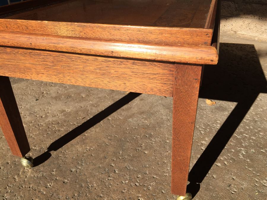 Table On Brass Casters With Removable Glass Top Tooled Leather [Photo 10]