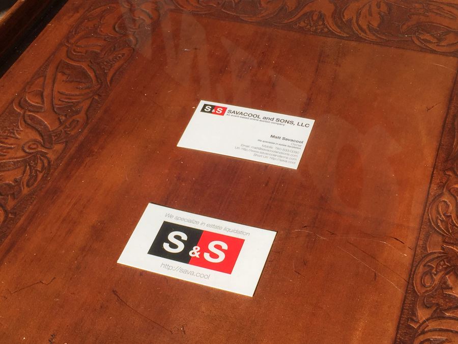 Table On Brass Casters With Removable Glass Top Tooled Leather [Photo 20]