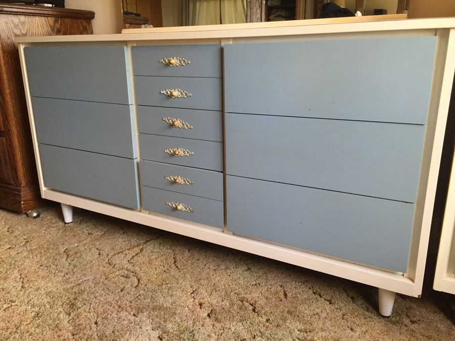 4-Piece Mid-Century Modern Blue Painted Bedroom Set [Photo 2]