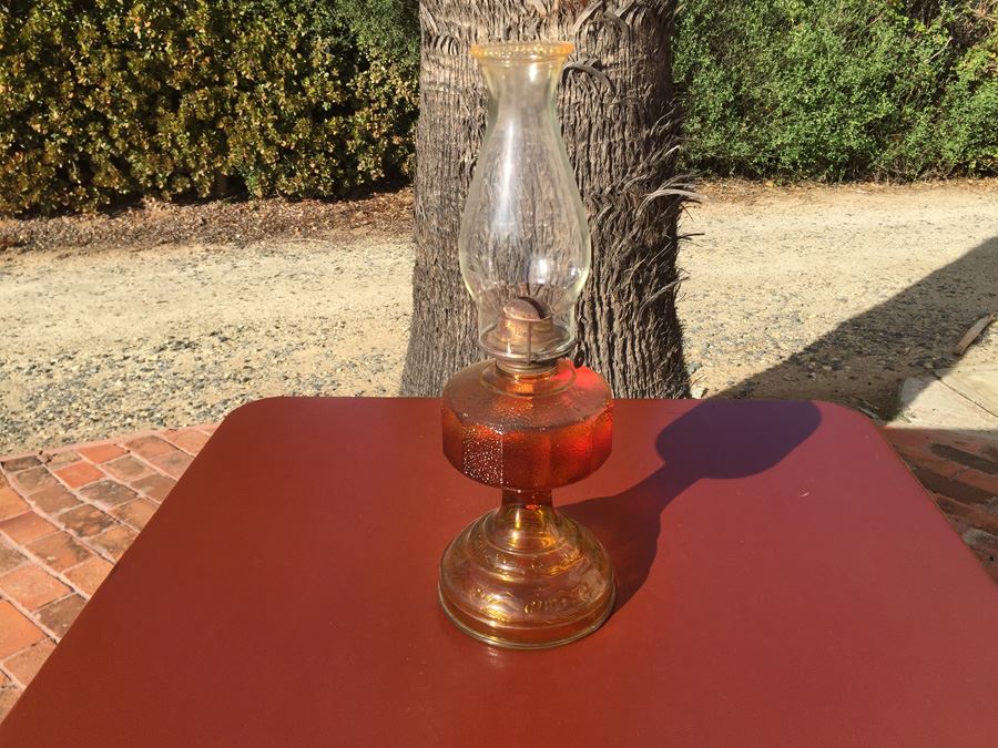 Amber Kerosene Lamp With Glass Chimney