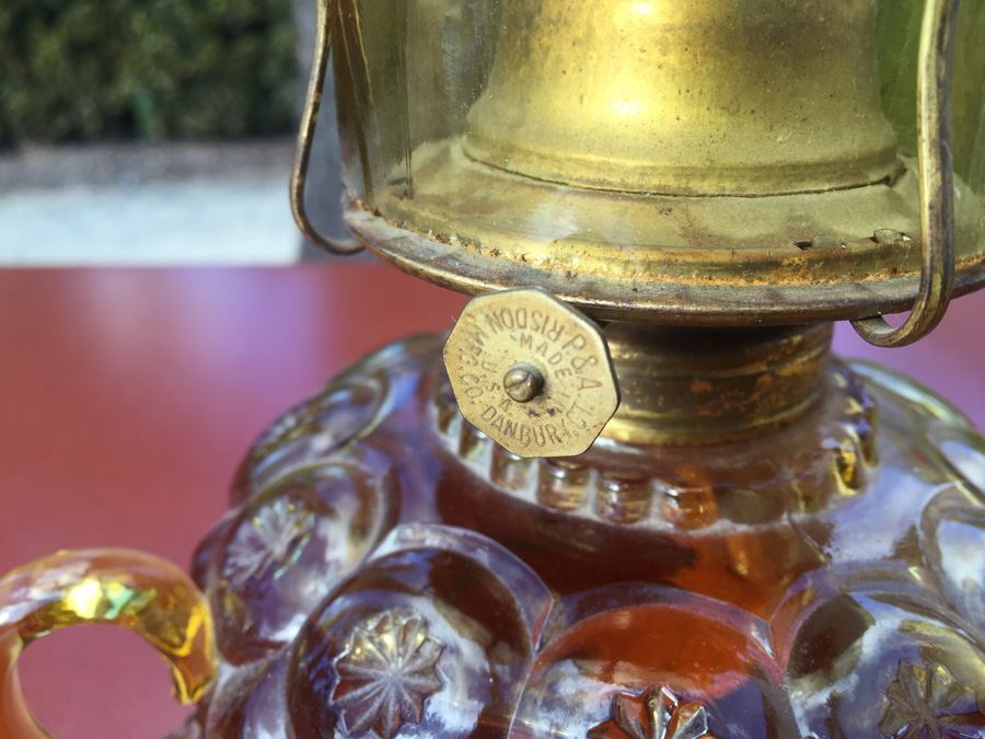 Ornate Kerosene Lamp With Handle And Fluted Glass Chimney P & A Risdon Mfg Co Danbury CT [Photo 7]