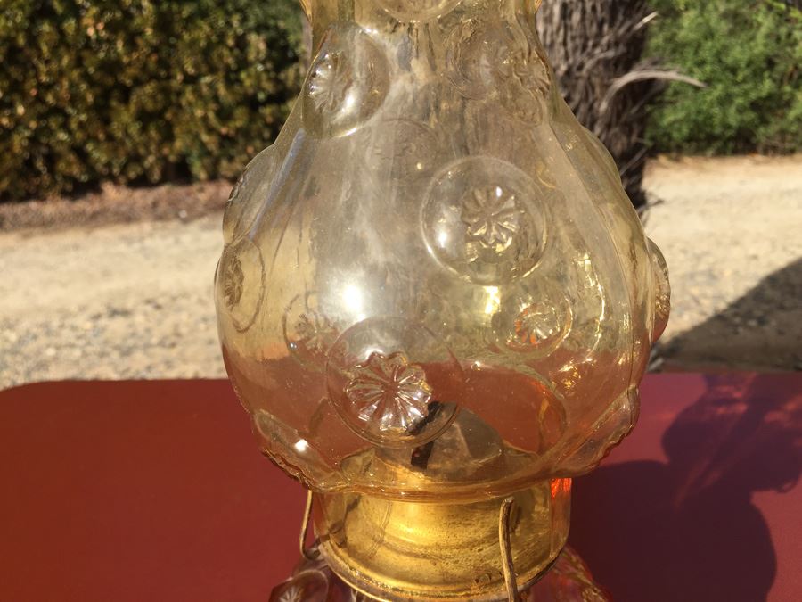 Ornate Kerosene Lamp With Handle And Fluted Glass Chimney P & A Risdon Mfg Co Danbury CT [Photo 4]