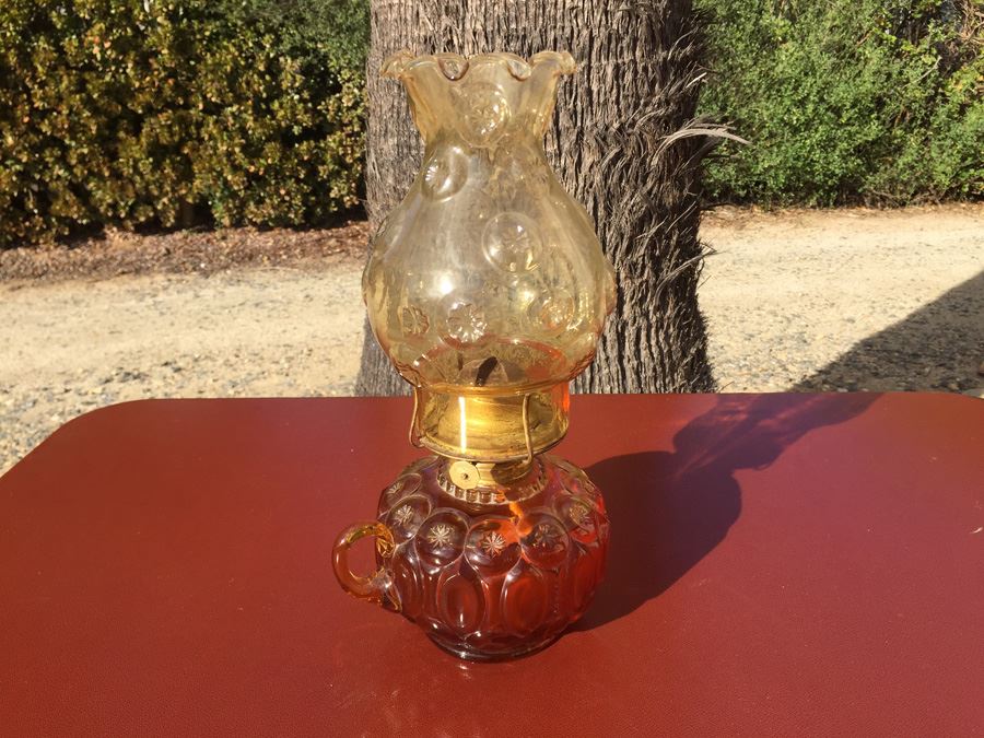 Ornate Kerosene Lamp With Handle And Fluted Glass Chimney P & A Risdon Mfg Co Danbury CT