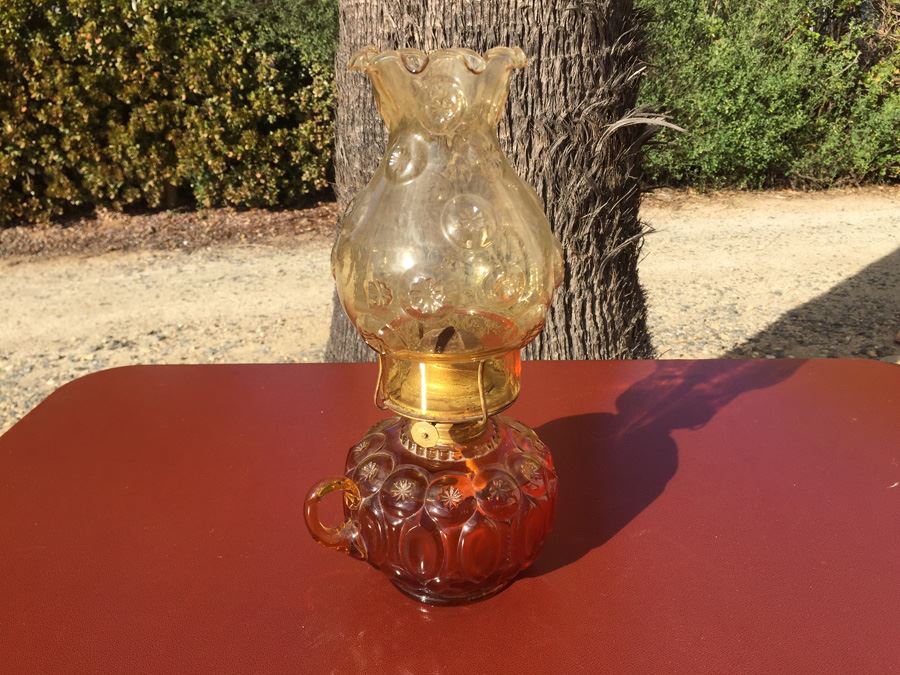 Ornate Kerosene Lamp With Handle And Fluted Glass Chimney P & A Risdon Mfg Co Danbury CT [Photo 1]