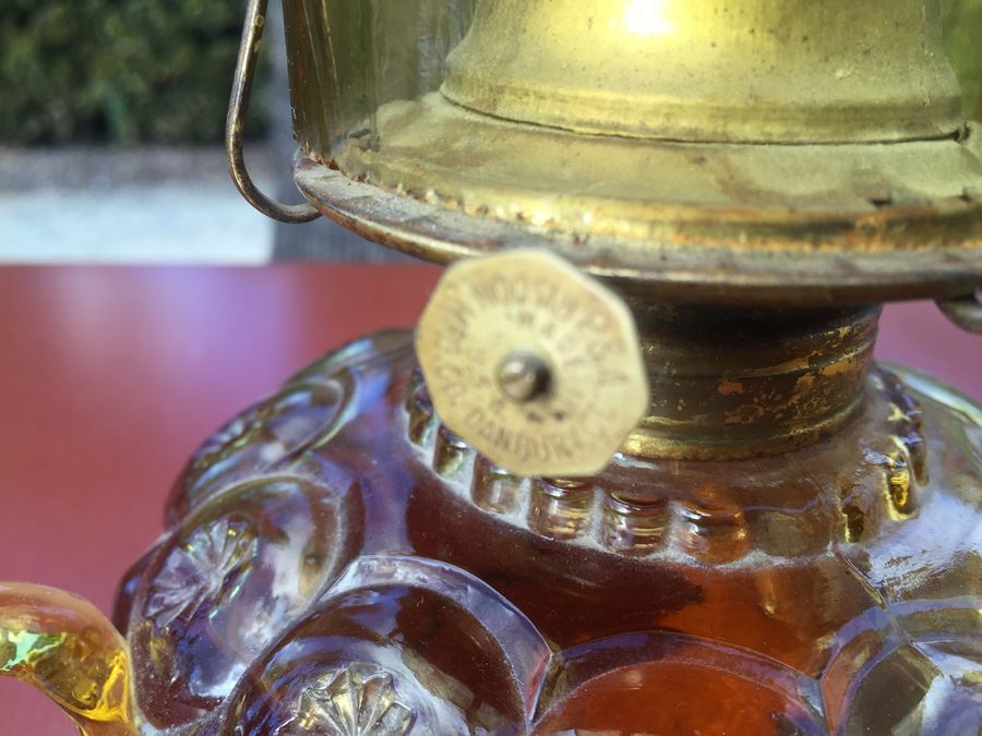 Ornate Kerosene Lamp With Handle And Fluted Glass Chimney P & A Risdon Mfg Co Danbury CT [Photo 6]