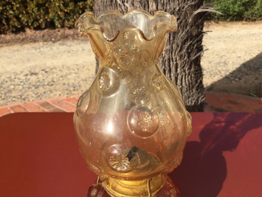 Ornate Kerosene Lamp With Handle And Fluted Glass Chimney P & A Risdon Mfg Co Danbury CT [Photo 2]