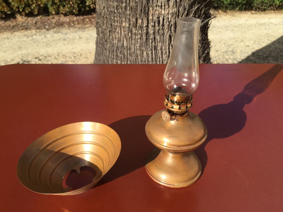 Copper Kerosen Lamp With Glass Chimney And Copper Shade [Photo 3]