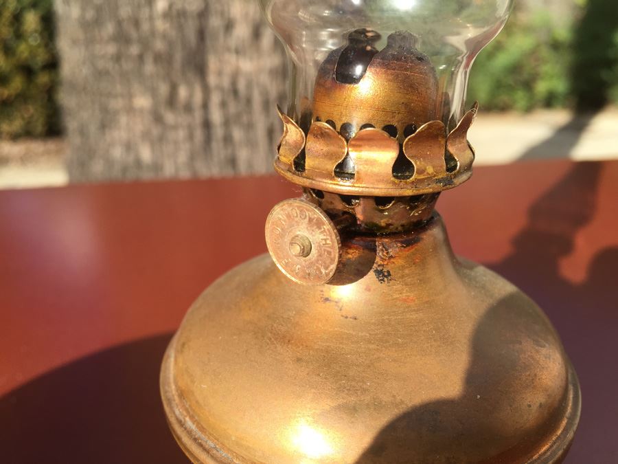 Copper Kerosen Lamp With Glass Chimney And Copper Shade [Photo 2]